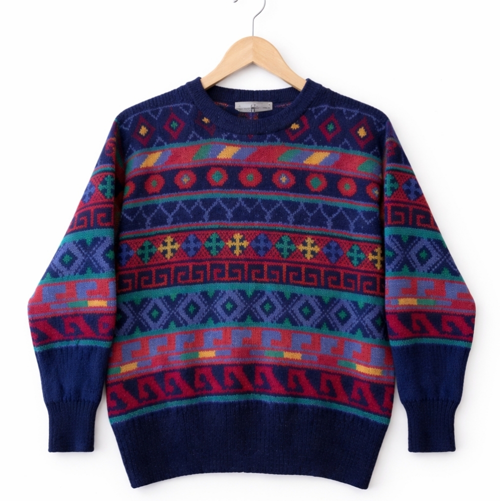 VTG Peruvian Connection Sweater M 100% Alpaca Bolivia Handmade Ethnic Geometric
